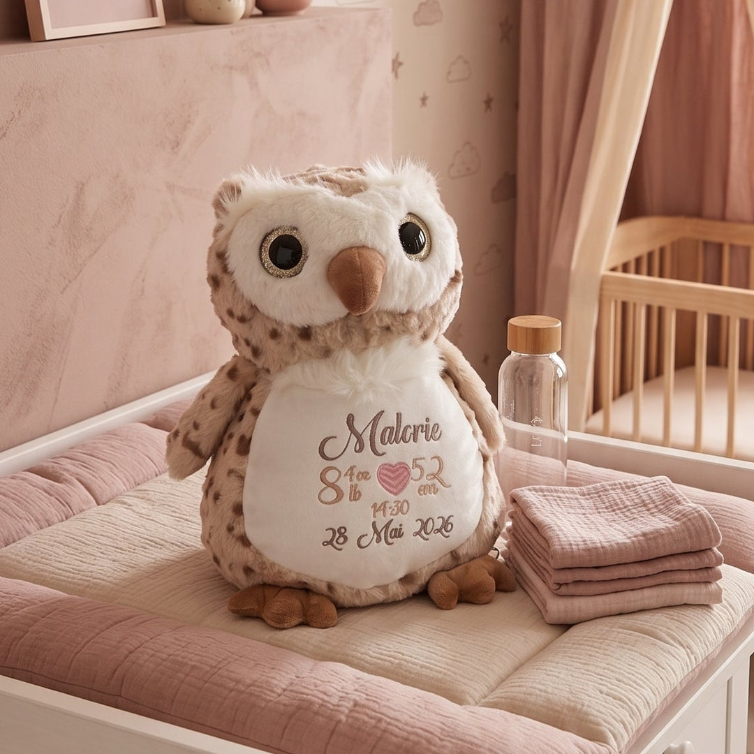 toutou hibou avec informations naissance quebec